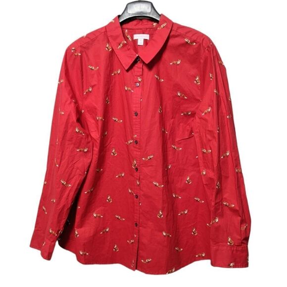 CHARTER CLUB Fox Print Cotton Button Up Shirt XXL - Picture 2 of 9